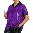 thumbnail image 4 of INSPIRE CHIC Sequins Shirts for Men's Camp Collar Short Sleeve Button Down Party Shiny Shirt 2XL Purple, 4 of 4