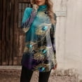 thumbnail image 4 of Hauts pour Femmes, Col Roulé Boutonné, T-Shirts Décontractés à Manches Longues, Mode Imprimée, Pull-Over Bleu L, 4 of 5