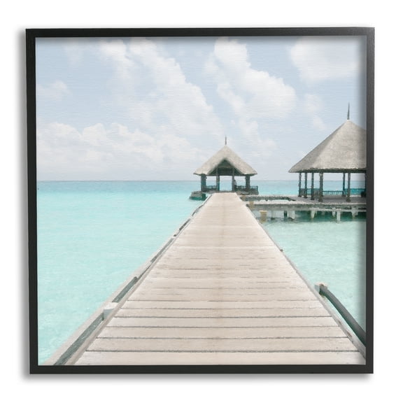 Stupell Industries Beautiful Turquoise Water Ocean Pier Cloudy Sky Painting Black Framed Art Print Wall Art, Design by Noah Bay