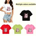 thumbnail image 7 of Womens Short Sleeve Crop Tops Graphic T-Shirts Crew Neck Summer Casual Slim Fitted Screaming Cat Print Crop Tee Tops, 7 of 7