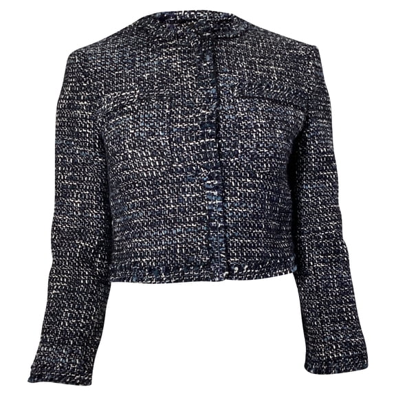 Pre-Owned Theory Tweed Jacket in Navy Blue Acrylic