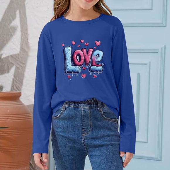 Blusas y camisas de manga larga con cuello redondo CUHK Top estampado de cuello redondo para primavera y verano Jersey informal Camisa básica de manga larga para niños y niñas Blusa de poliéster para