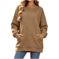 thumbnail image 5 of Horkkom Womens Crewneck Sweatshirt Solid Color Long Sleeve Casual Tops Pleated Soft Pullover Sweatshirts with Pockets, S-2XL, 5 of 8