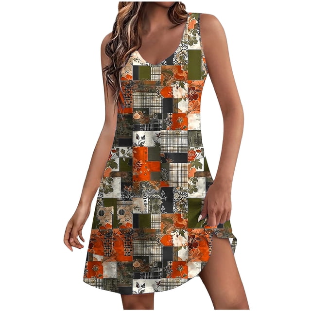 ZVAVZ Robes Grande Taille pour Femmes, Robe d'Été Bohème à Imprimé Floral, Mode Col en V Sans Manches, Robe Débardeur, Multicolore, TG