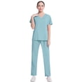 thumbnail image 5 of Minjewel Women's Trendy V-Neck Short Sleeve Scrubs for Women with Pockets, Modern & Comfortable Scrub Set for Nurses & Caregivers,Light Blue XL, 5 of 8