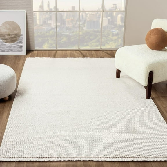 Luxe Weavers Machine Woven Cream 5x7 Area Rug Fringed, Textured Carpet
