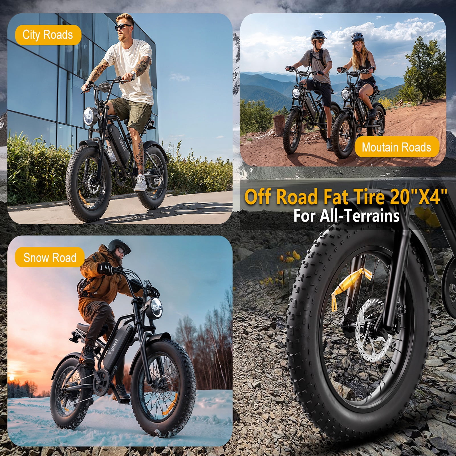 G50 1500W Peak Electric Bike for Adults, 48V 18Ah, 68 Mile Range, 32MPH Top Speed, All-Terrain 20"x4.0" Fat Tire Electric Dirt Bike, UL2849