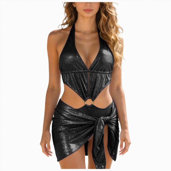 Ramiter Womens High Wasited Bikini Sets Tummy Control Swimsuits Curvy Mesh Swim Skirt Bathing Suit For Women(Black,S)