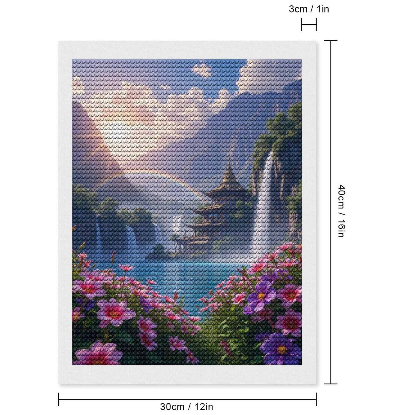 Diamond Art Kits for Adults, Sunset Serenity Waterfall Pagoda