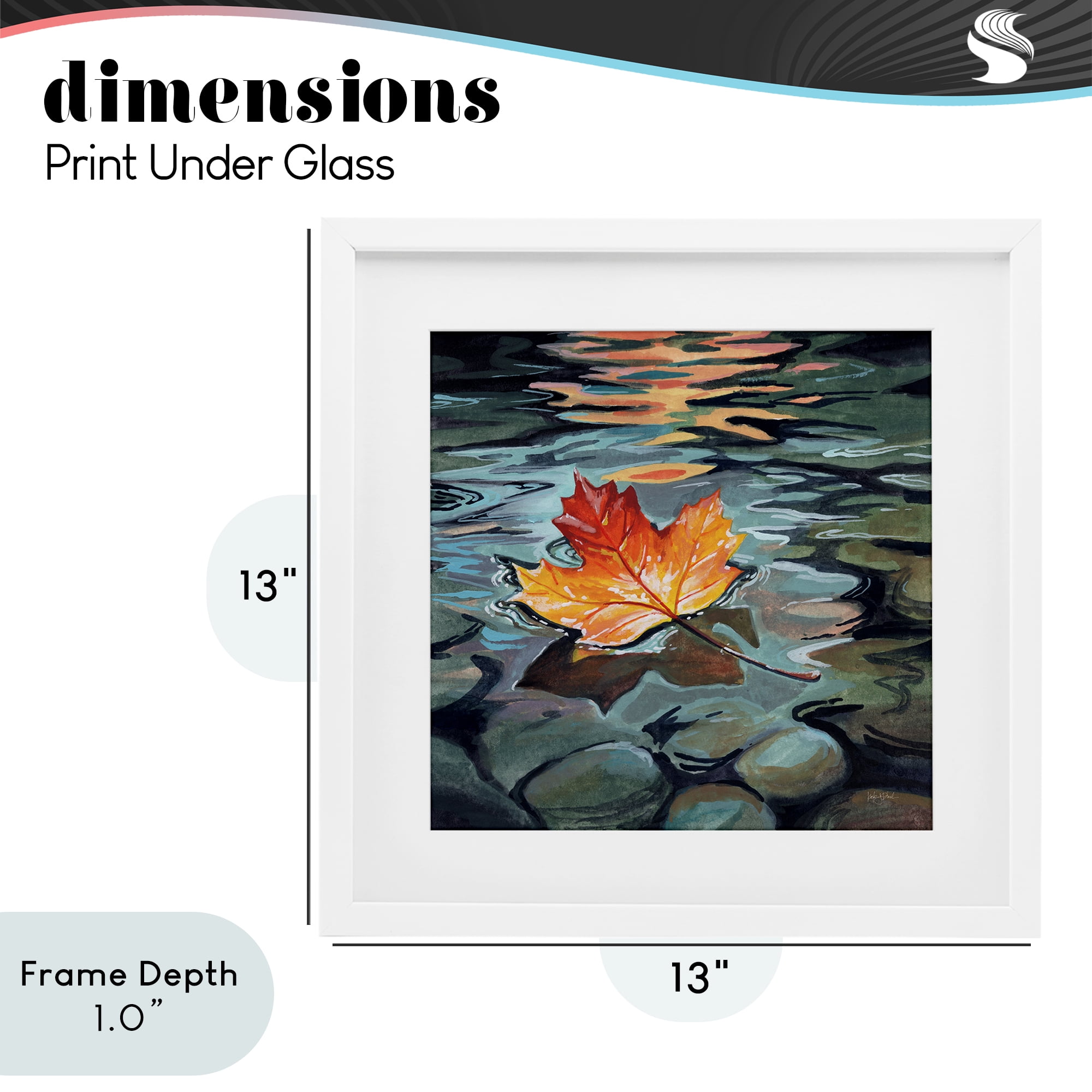 Stupell Industries Maple Leaf Floating in Stream White Framed Print Under Glass, design by Kate Jarvik Birch
