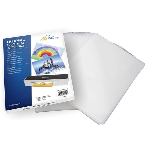 Royal Sovereign Feuilles de Laminage Thermique, 9 Pouces x 11,2 Pouces Pochettes Format Lettre Fini Lustré Transparent, 3 Mil Lot de 100 (RF03LETR0100)