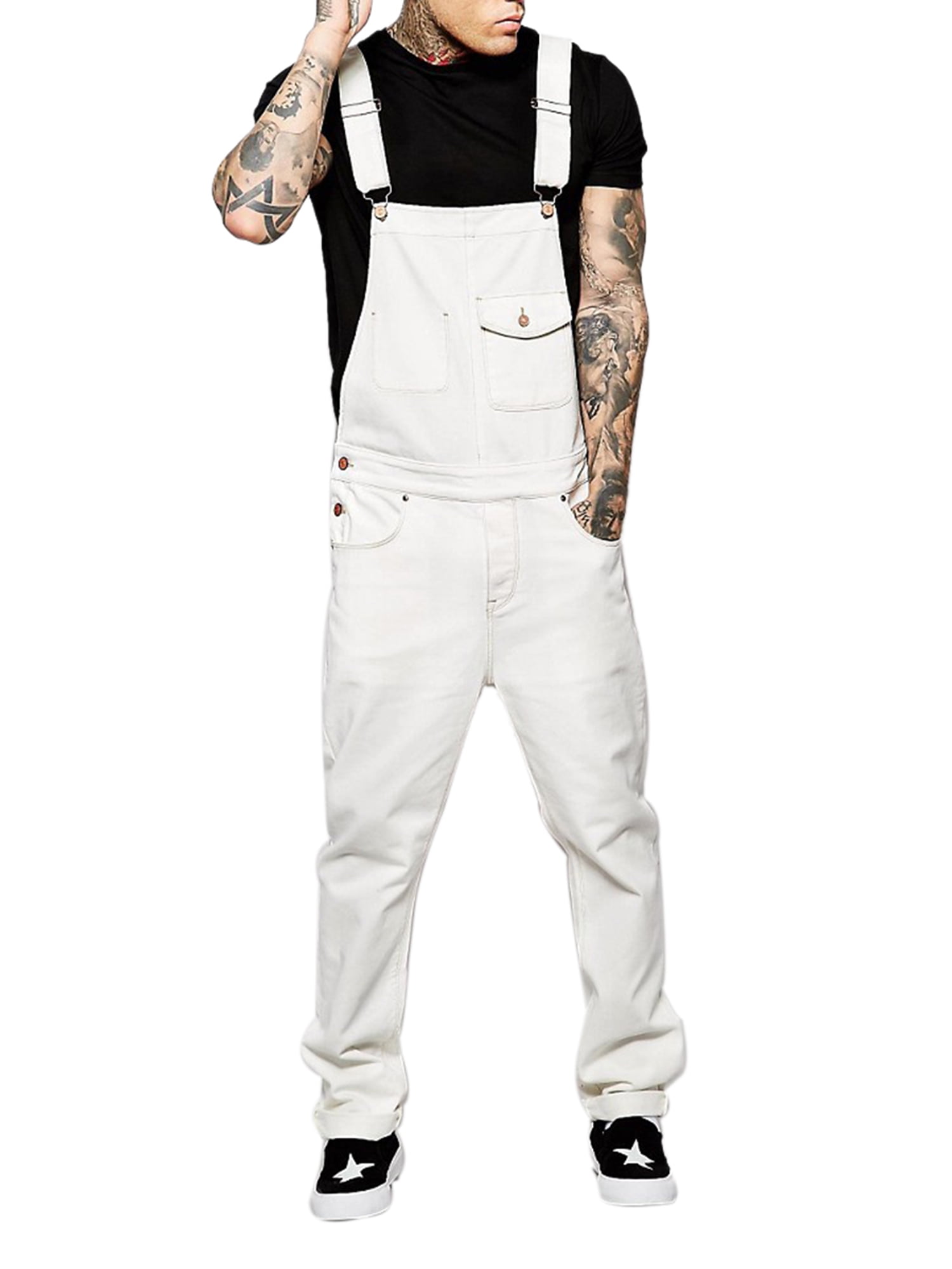 luethbiezx Men's Solid Color Overalls Multipocket Casual Slim Bib