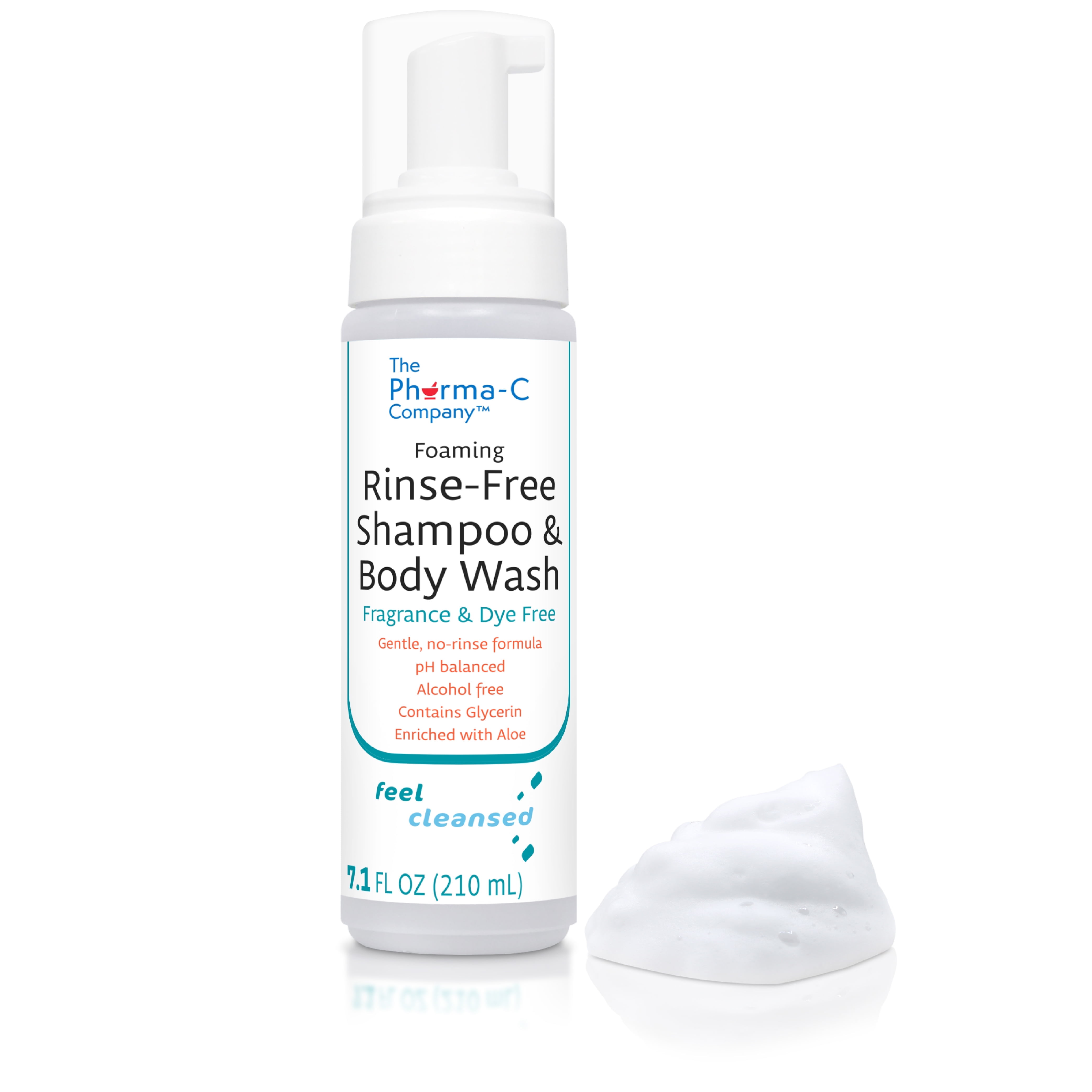 Pharma-C Fragrance & Dye Free Foaming Rinse Free Shampoo & Body Wash [6 pack] Hospital Tested. No-Rinse Formula
