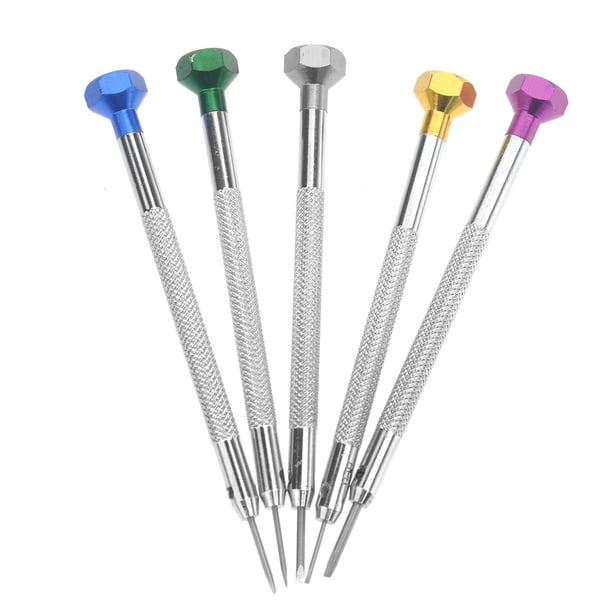 5 destornilladores de precisión de diferentes tamaños con punta ranurada plana, herramientas de reparación para relojeros, de 0,8 a 1,6 mm.