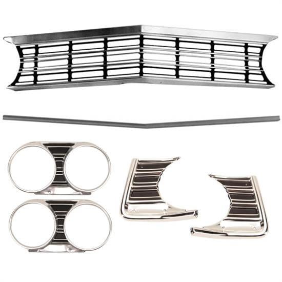 Speedway Motors Front Grille Kit compatible with 1967 Chevelle SS, 6-Piece Set with Polished Grille and Headlamp Bezels, Factory Front End Appearance