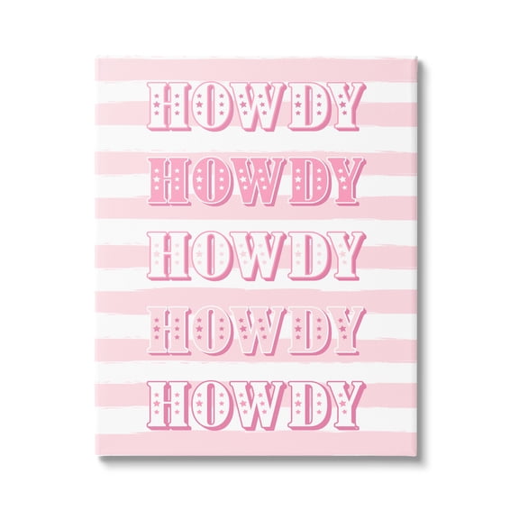 Stupell Industries Howdy Pink & White Stripes Typography Painting Gallery Wrapped Canvas Art Print Wall Art, 16 x 20
