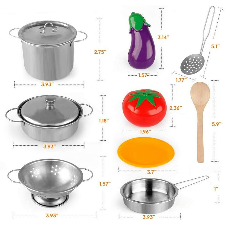 Play Pots and Pans Toys for Kids Kitchen Playset Pretend Cookware Utensils  Play Set Play Cooking Toys Mini Stainless Steel Cooking Utensils Toys