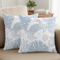 thumbnail image 2 of Set of 2 Summer Pillow Covers 18x18 Inch, Blue Grey Crab Coral Seashell Nautical Coastal Ocean Decorative Throw Pillow Cases Cotton Cushion Covers for Sofa Couch Bed Living Room Bedroom Home Decor, 2 of 9