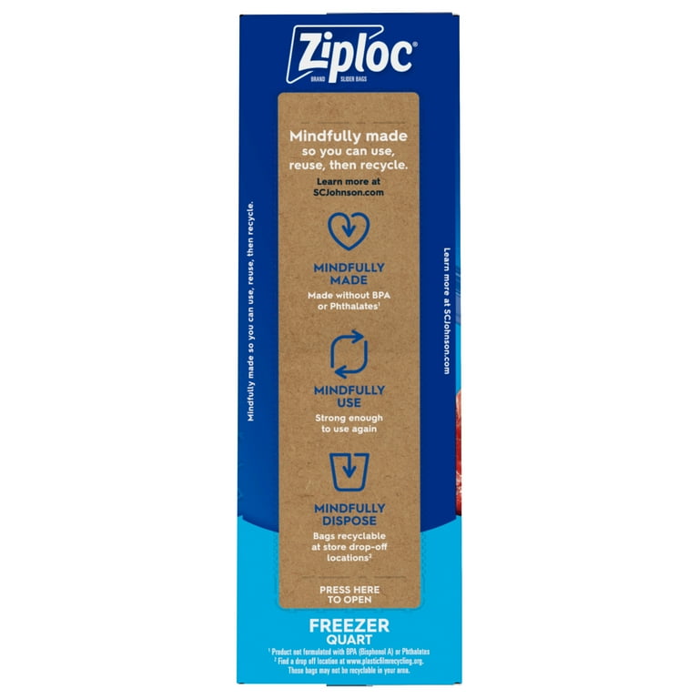 Ziploc, Slider Freezer Bags, Quart Food Storage, 50 Count