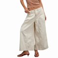 thumbnail image 1 of Pantalones Vaqueros Anchos para Mujer, Holgados, con Cintura Elástica, Botones, Estilo Boyfriend, Informales, Sueltos, con Bolsillos. Beige S, 1 of 8
