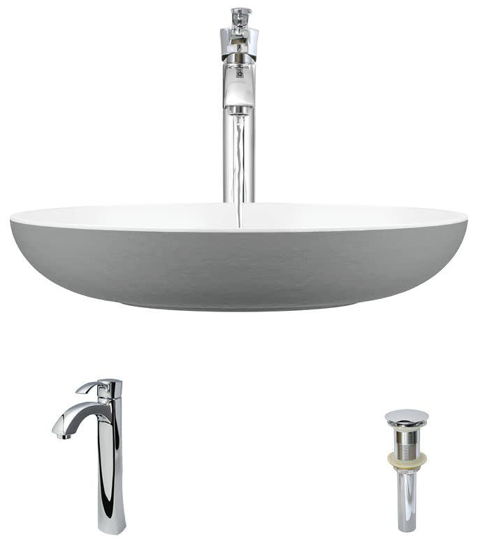 Rene R11 5001 Plt R9 7006 23 Stone Composite Vessel Bathroom Sink Platinum Chrome Com - Composite Oval Bathroom Sink