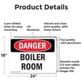 thumbnail image 2 of (2 Pack) Boiler Room OSHA Danger Sign 24 Inch X 18 Inch Indoor / Outdoor Rust-Free Aluminum Metal Signs for Workplace, Workshop, and Construction Site, Made in the USA, 2 of 8