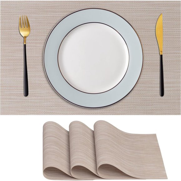 CraftyCrocodile Manteles Individuales Impermeables, 70 % PVC, 30 % Poliéster, Color Beige, 30 x 45 Cm, 4 Unidades