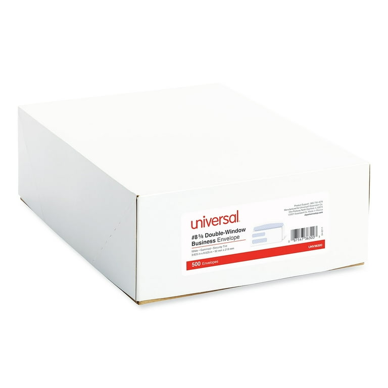 Double Window Business Envelope, #8 5/8, Square Flap, Gummed Closure, 3.63 x 8.88, White, 500/Box Double Window Business Envelope, #8 5/8, Square Flap, Gummed Closure, 3.63 x 8.88, White, 500/Box