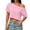 Pink, variant on Womens Summer T-Shirts Off Shoulder Asymmetric Neck Short Sleeve Navel Exposed Cropped Loose Fit Casual Tops Pink M