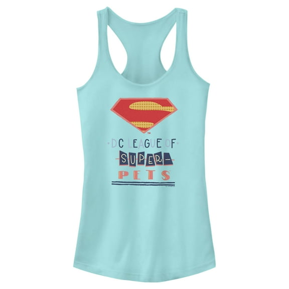 Junior's DC League of Super-Pets Dotted Superman Crest  Racerback Tank Top Cancun Medium