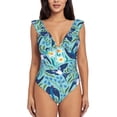 thumbnail image 2 of Yiaed Flying Swallows Print Women's Ruffled One Piece Swimsuit V Neck Swimwear Slimming Monokini for Woman-XX-Large, 2 of 8