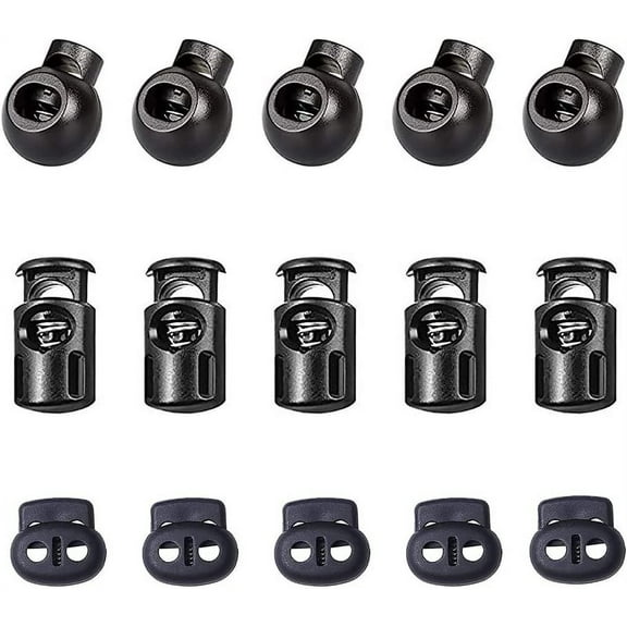 60 Pieces Black Plastic Cord Lock, Single/Double Hole Elastic Cord Adjuster for Drawstrings, Paracords, Laces, Clothing, Bags, etc.