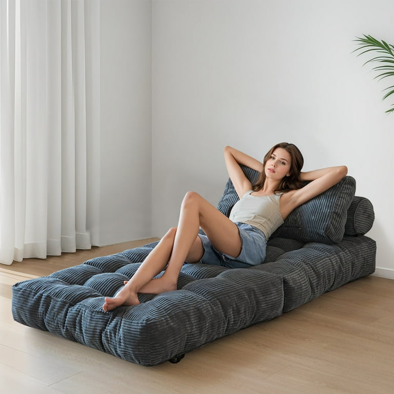 BYBYME Folding Sofa Bed, Convertible Floor Couch for Adults, Dark