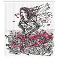 thumbnail image 3 of Ambesonne Sketchy Shower Curtain, Woman on a Poppy Field, 69"Wx84"L, Black White Pink, 3 of 3