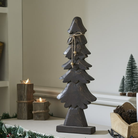 VHC Brands Tidings Timber Dark Wooden Tree 21x8x2