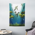 thumbnail image 1 of Dinosaur Tapestry, Cartoon Style Dinosaurs Flying on Full Moon Magical Night Enchanted Forest, Wall Hanging for Bedroom Living Room Dorm Decor, 40W X 60L Inches, Green White Blue, by Ambesonne, 1 of 2