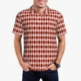 thumbnail image 4 of Xecao Red and Brown Squares for Mens' Casual Short Sleeve Button-Down Polo Shirts for a Classic Golf Look, 4 of 9