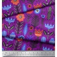 thumbnail image 3 of Soimoi Purple polyester Crepe Fabric Leaves & Floral Folk Art Print Fabric by the Yard 42 Inch Wide, 3 of 3