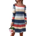 thumbnail image 1 of Vestido de manga larga a rayas horizontales, Top de tubo, transpirable, informal, suave, amigable con la piel, vestido de mujer para fiesta y trabajo, azul XXL, 1 of 6