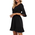 thumbnail image 2 of Women's Wrap Dress Fall 3/4 Sleeve Tunic Short Dresses Formal Skater Party Dress Black Small, 2 of 9