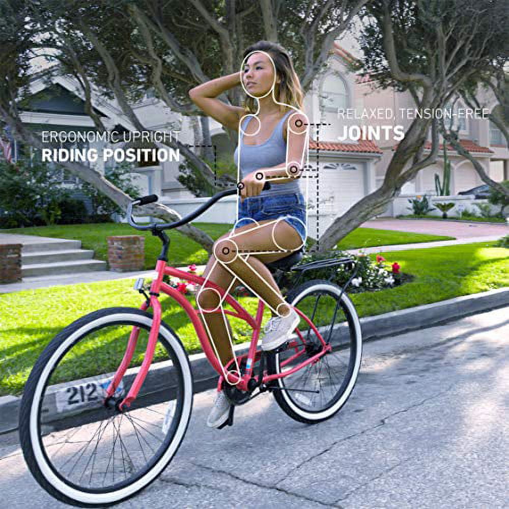 sixthreezero Around the Block Women's 21-Speed Beach Cruiser Bicycle, 26 In. Wheels, Coral