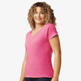 thumbnail image 5 of Gildan Softstyle Short Sleeve V-Neck T-Shirt, Women's Semi-Fitted Rib Collar Tee, Azalea, S, 5 of 6