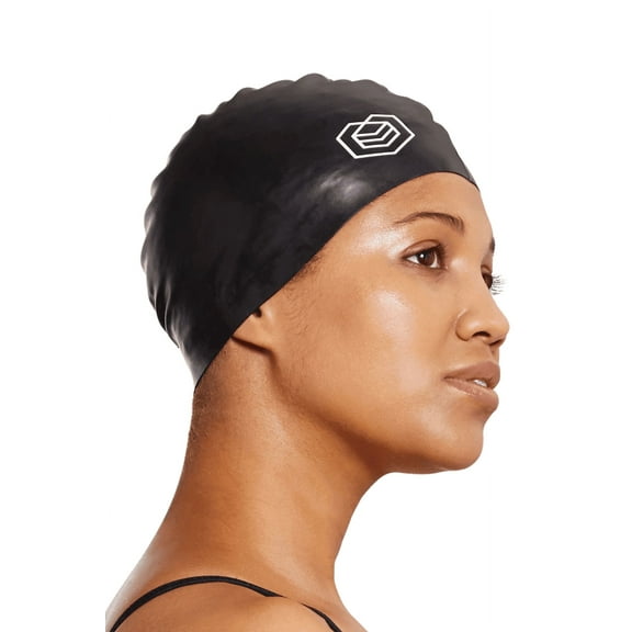 SOUL CAP Swimming Cap - Short & Regular Hair - Unisex - 100% Silicone (R, Black, Swim Cap)