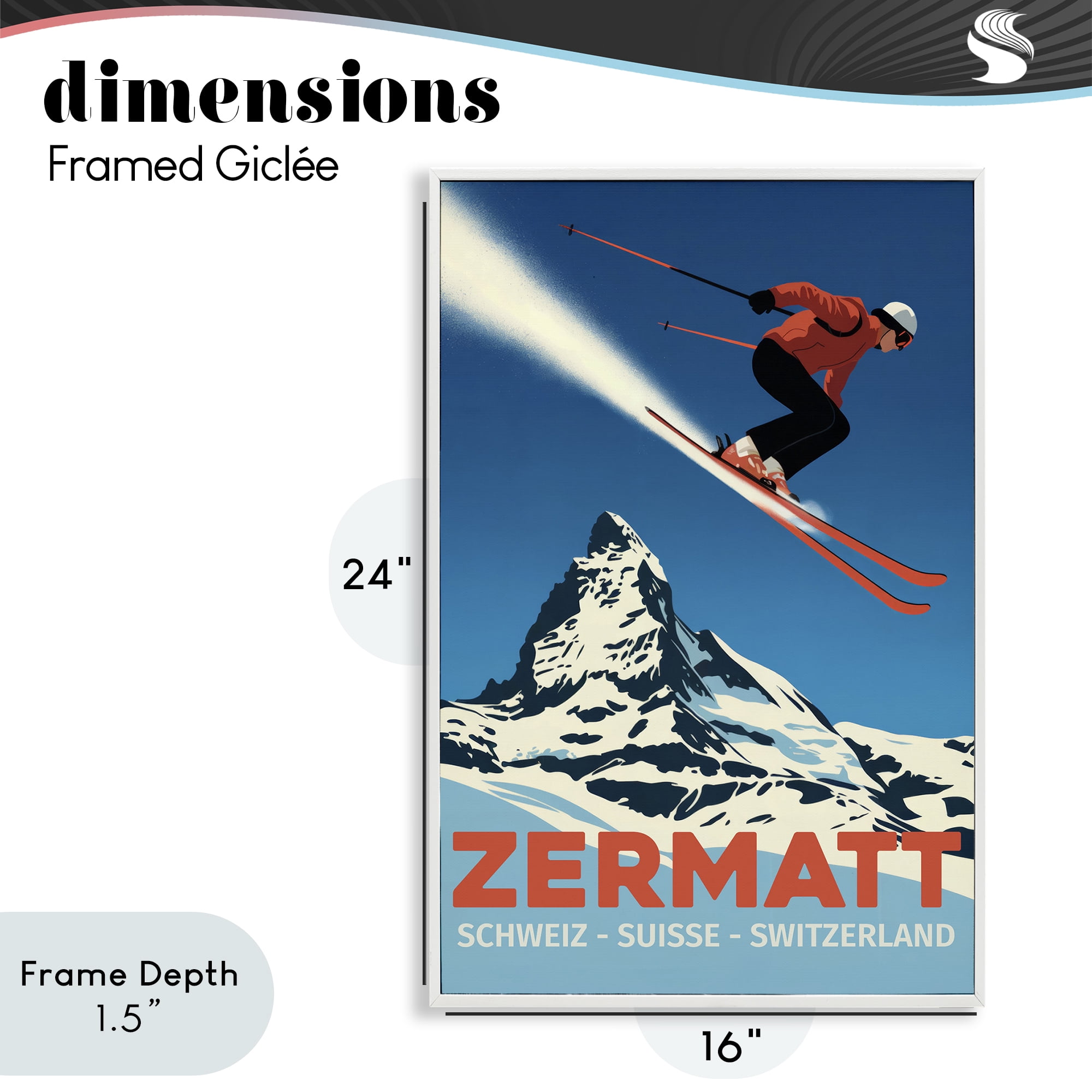 Stupell Industries Zermatt Ski Poster White Framed Giclee Art, design by Andreas Magnusson