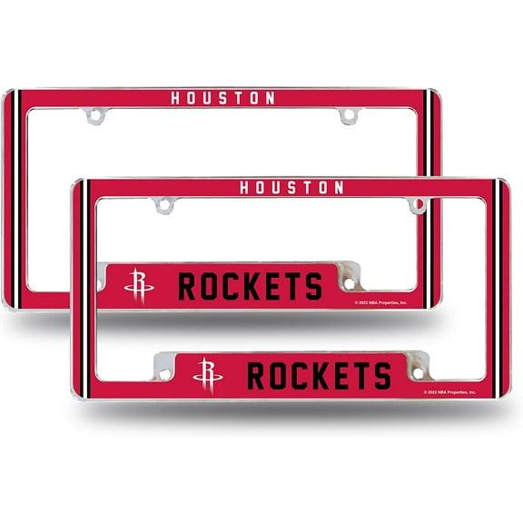 Houston Basketball Rockets (Set of 2) Chrome Metal License Plate Frames with Bold Full Frame Design