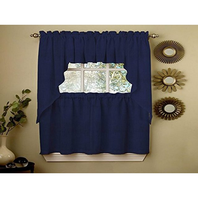 Cortinas de cocina Valance Sweet Home Collection Ribcord Navy