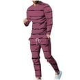 thumbnail image 3 of BiZtdJrK Prime Big Deal Days Men's 2 Piece Outfits Fall Casual Crew Neck Muscle Long Sleeve Pullover Tops and Classic Fit Drawstring Sweatpant Sets Stripe Tracksuits Wine XL, 3 of 8