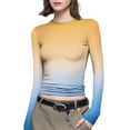 thumbnail image 2 of BLVB Womens Fall Spring Tops Trendy Gradient Crew Neck Long Sleeve Basic Blouse Casual Slim Comfy Plus Size T-Shirts, 2 of 6