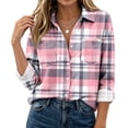 thumbnail image 2 of Josdec Women's Plaid Button Down Shirt, Lapel Long Sleeve with Double Chest Pockets for Office Daily S‑2XL, 2 of 5