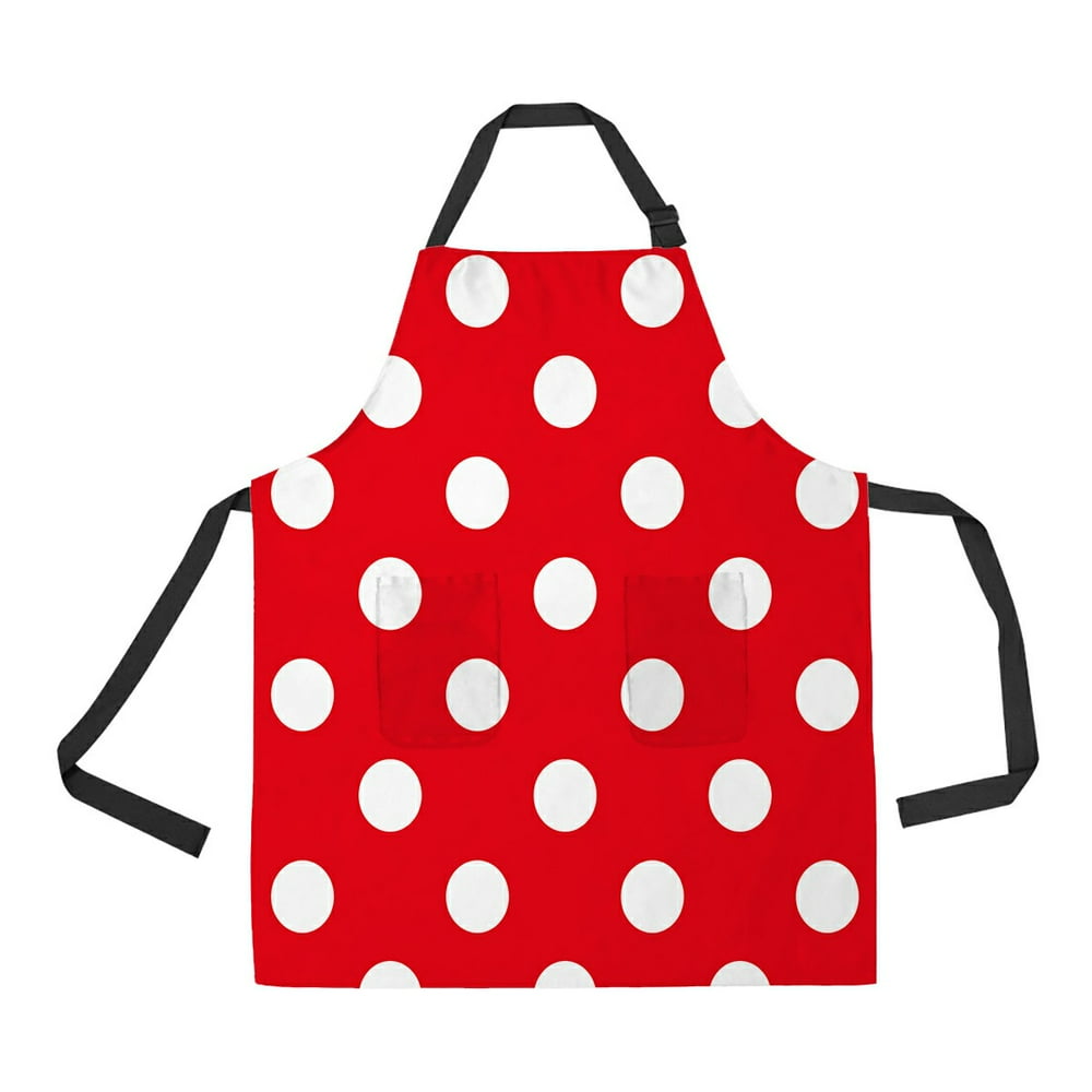 ABPHQTO Red Polka Dot Apron Home Kitchen Apron with Pockets Walmart